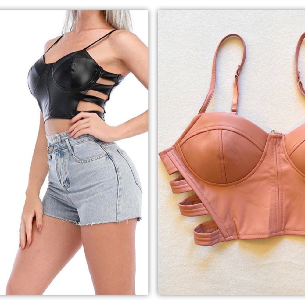 Hesperus Pink Faux Leather Cut Out Bustier Crop Top Large NEW